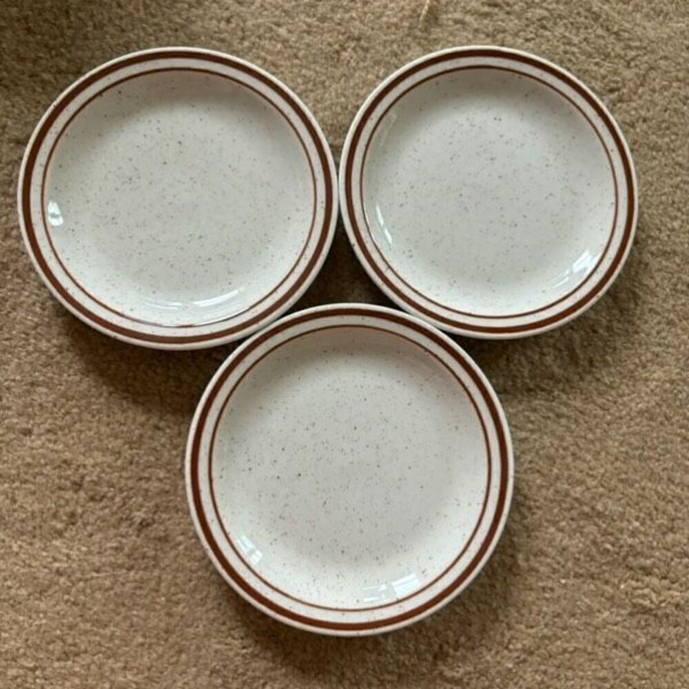 Jackson China 3 Small 5 3/4” Wide Brown Double Stripes Restaurant Plates